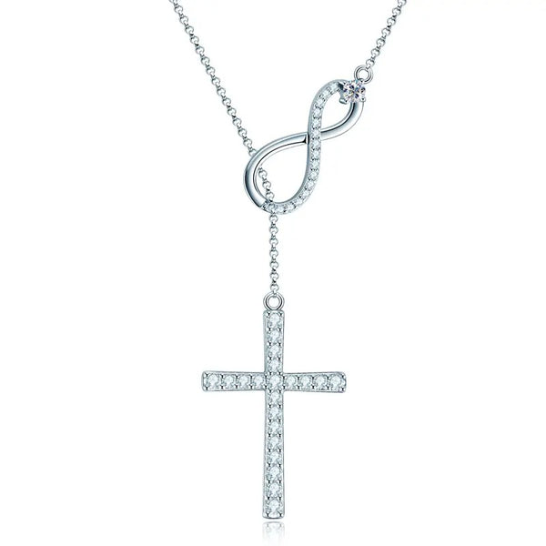 Moissanite Cross & Infinity Necklace – 925 Silver