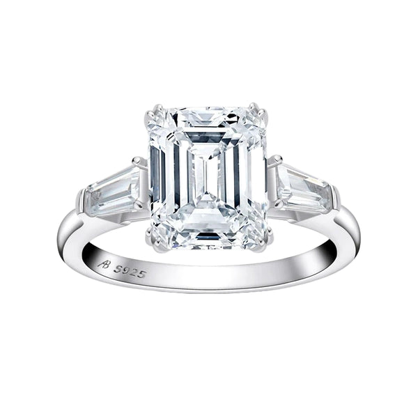 Emerald Cut 3 Stone Moissanite Ring