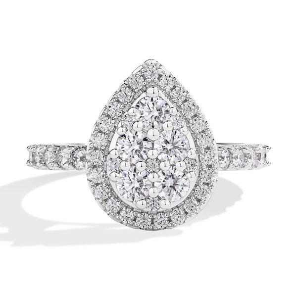 Luxury Pear Halo Moissanite Engagement Ring