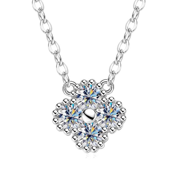 Moissanite Clover Pendant Necklace – Adjustable S925 Silver Chain